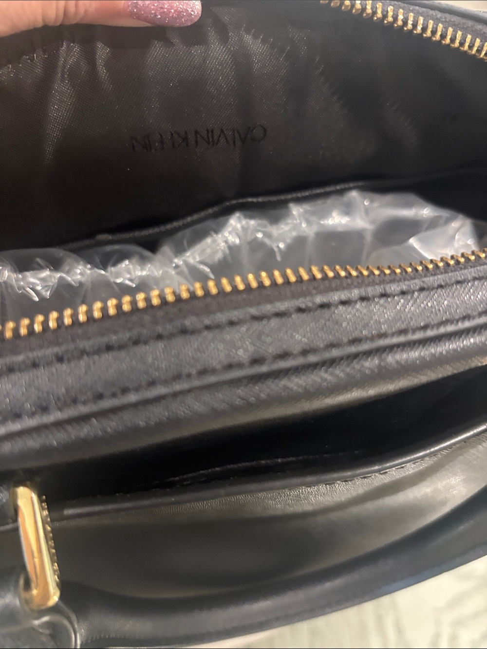 Calvin Klein Black Leather Dome Satchel with Gold Hardware - Picture 9 of 13